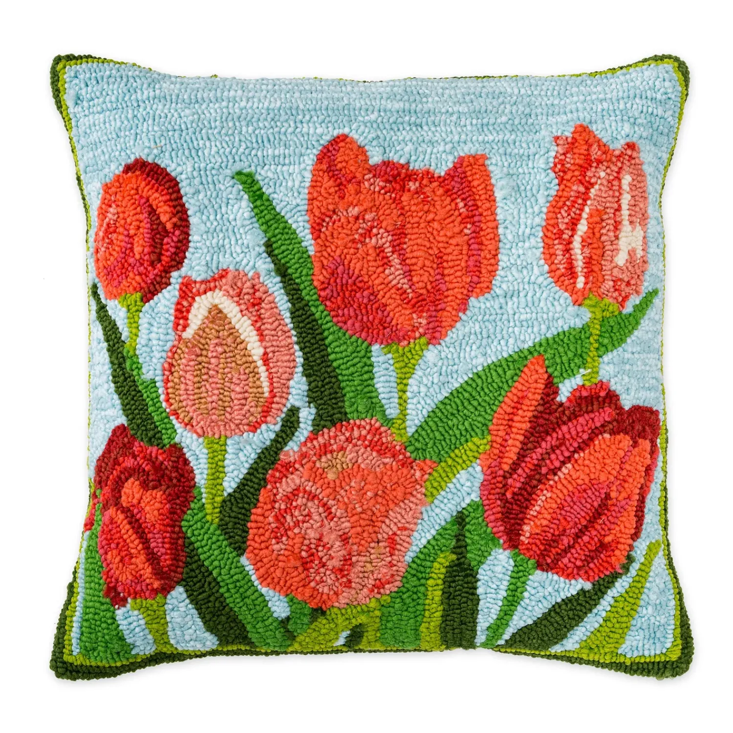 Plow & Hearth Outdoor Throw Pillows|Decorative Pillows>Indoor/Outdoor Pink Tulips Hooked Polypropylene Throw Pillow