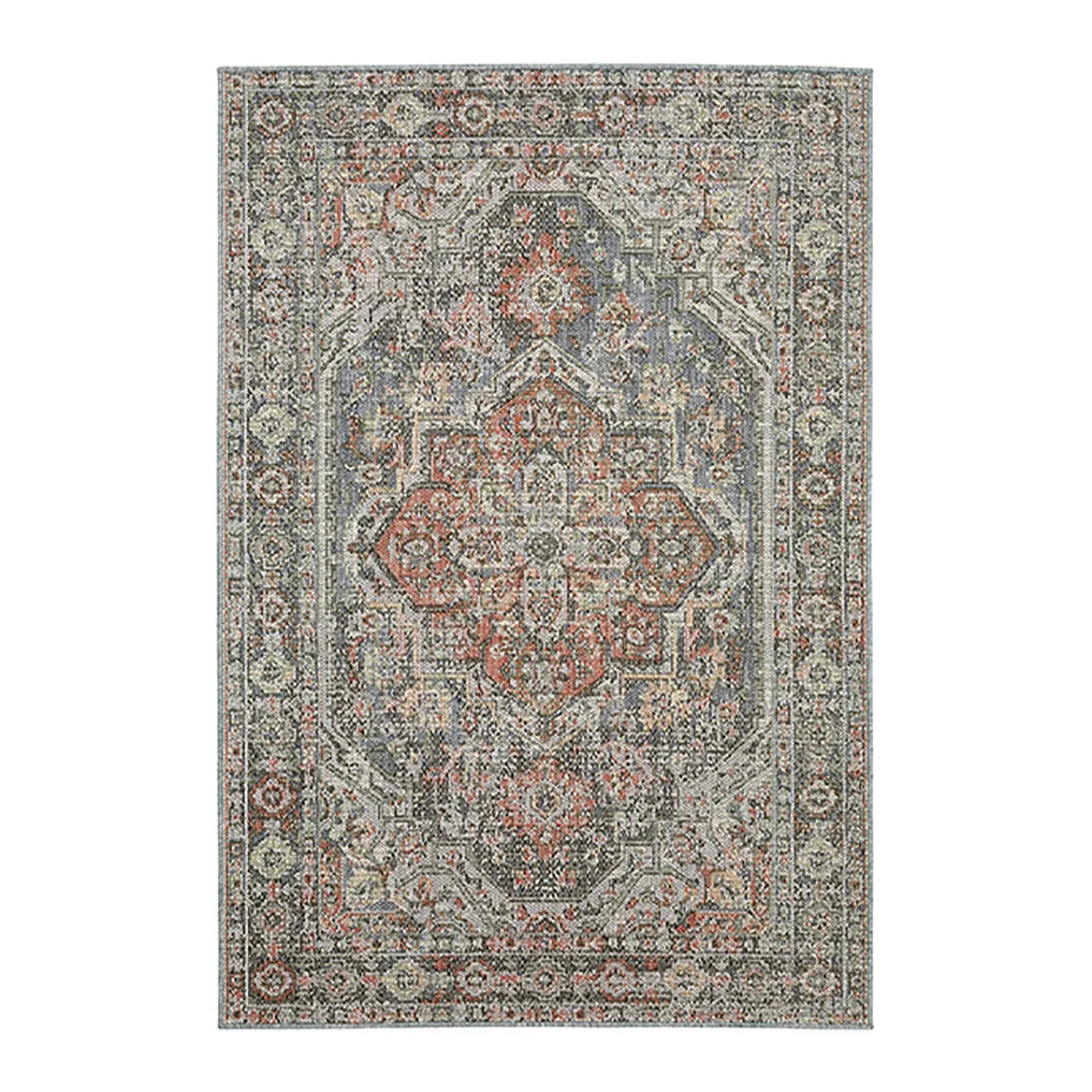 Plow & Hearth Area Rugs>Indoor/Outdoor Riverbend Medallion Polypropylene Rug, 1'10" x 7'6" Runner Gray