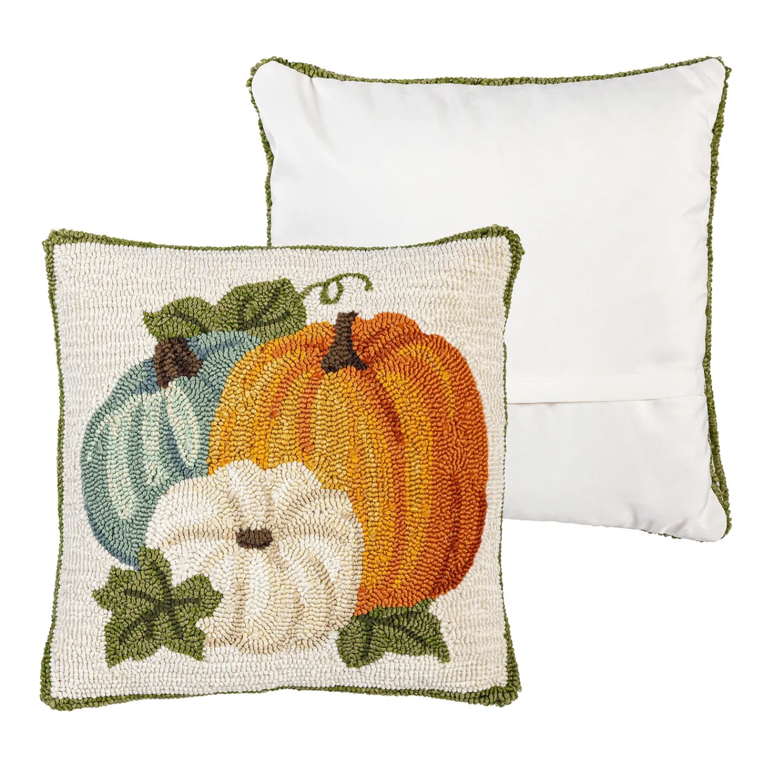 Plow & Hearth Outdoor Throw Pillows|Decorative Pillows>Indoor/Outdoor Shaped Pumpkins Hooked Polypropylene Throw Pillow 18"x18"