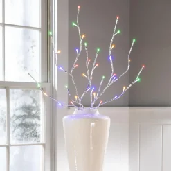 Plow & Hearth Faux Flowers & Plants|Lighted Accents>Indoor/Outdoor Silver Metallic Branches with LED Lights, Set of 2