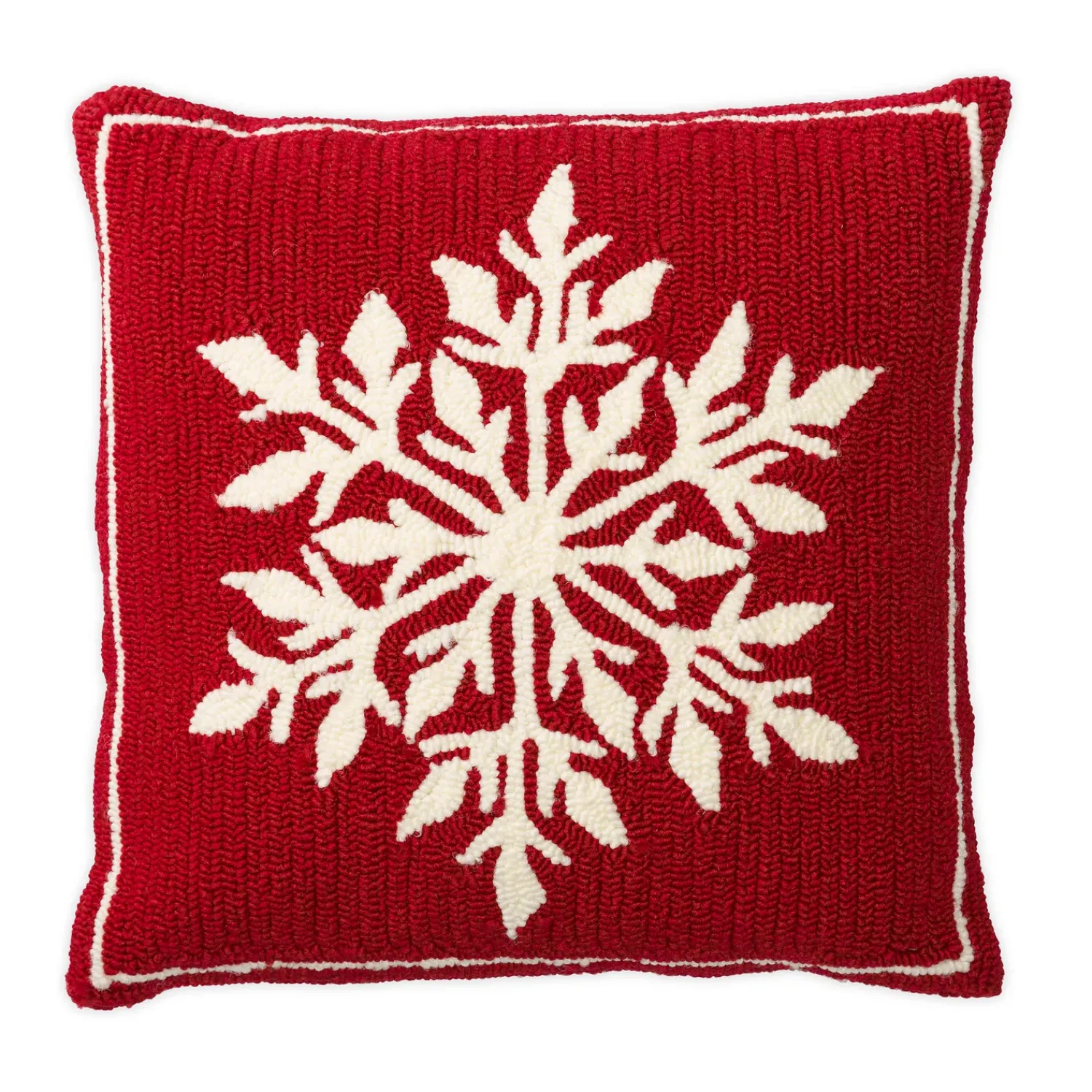 Plow & Hearth Decorative Pillows>Indoor/Outdoor Snowflake Holiday Hooked Throw Pillow