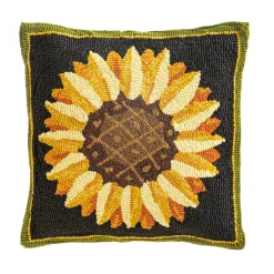Plow & Hearth Outdoor Throw Pillows|Decorative Pillows>Indoor/Outdoor Sunflower Fields Hand-Hooked Polypropylene Throw Pillow