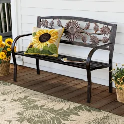 Plow & Hearth Outdoor Throw Pillows|Decorative Pillows>Indoor/Outdoor Sunflower Hooked Polypropylene Throw Pillow