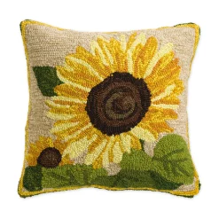 Plow & Hearth Outdoor Throw Pillows|Decorative Pillows>Indoor/Outdoor Sunflower Hooked Polypropylene Throw Pillow