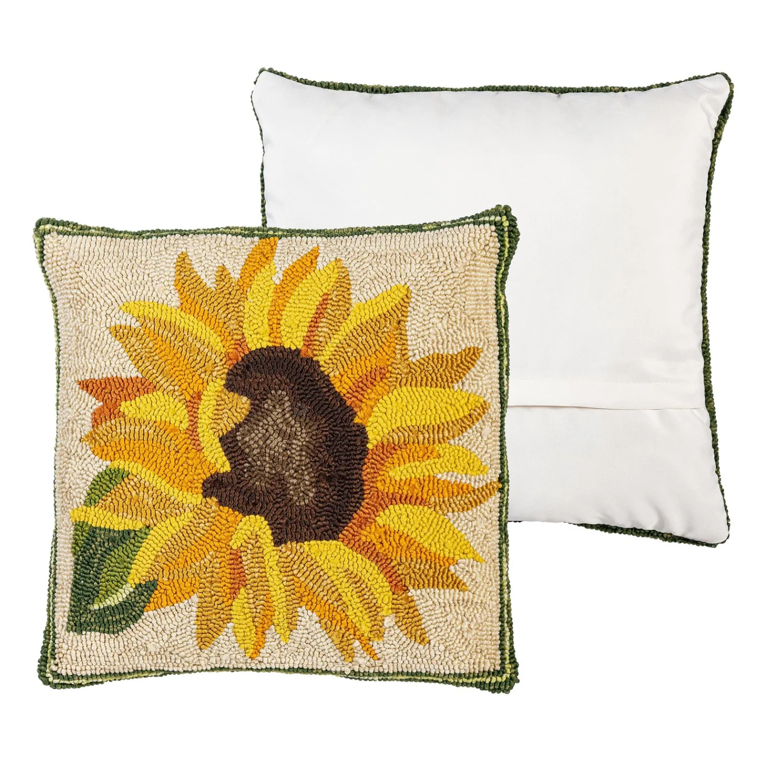 Plow & Hearth Outdoor Throw Pillows|Decorative Pillows>Indoor/Outdoor Sunflower Hooked Polypropylene Throw Pillow 18"x18"