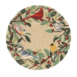 Plow & Hearth Area Rugs>Indoor/Outdoor Synthetic Blend Birds Border Rug, 36" Round