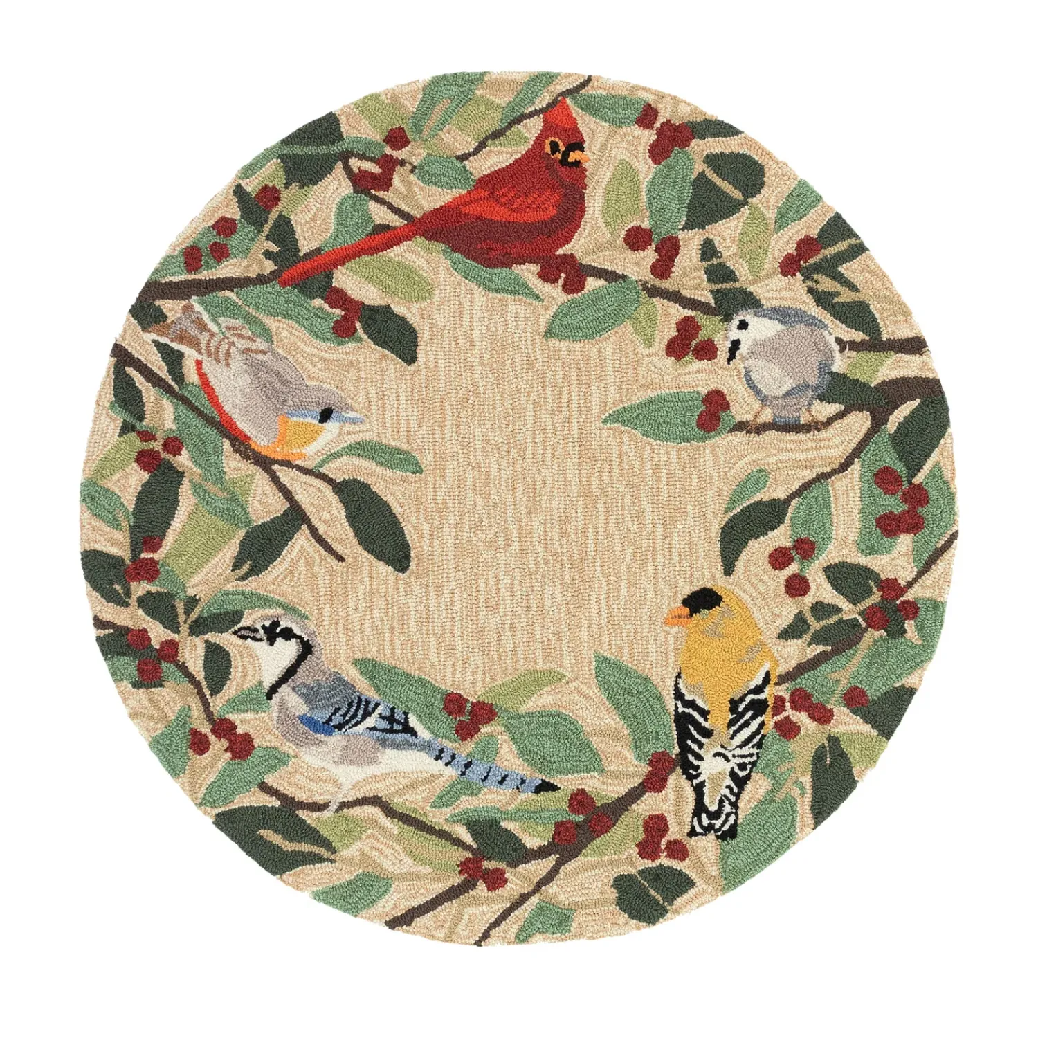 Plow & Hearth Area Rugs>Indoor/Outdoor Synthetic Blend Birds Border Rug, 36" Round