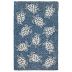 Plow & Hearth Area Rugs>Indoor/Outdoor Textured Sea Turtles Polypropylene Rug, 6'6" x 9'4"