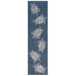 Plow & Hearth Runners>Indoor/Outdoor Textured Sea Turtles Polypropylene Runner, 23" x 7'6"