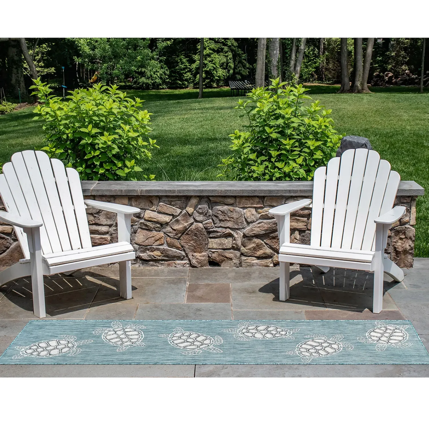 Plow & Hearth Runners>Indoor/Outdoor Textured Sea Turtles Polypropylene Runner, 23" x 7'6"