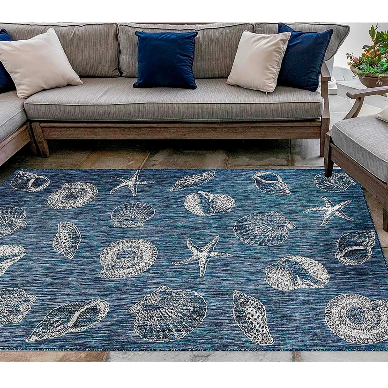 Plow & Hearth Area Rugs>Indoor/Outdoor Textured Shells Polypropylene Rug, 39" x 59"