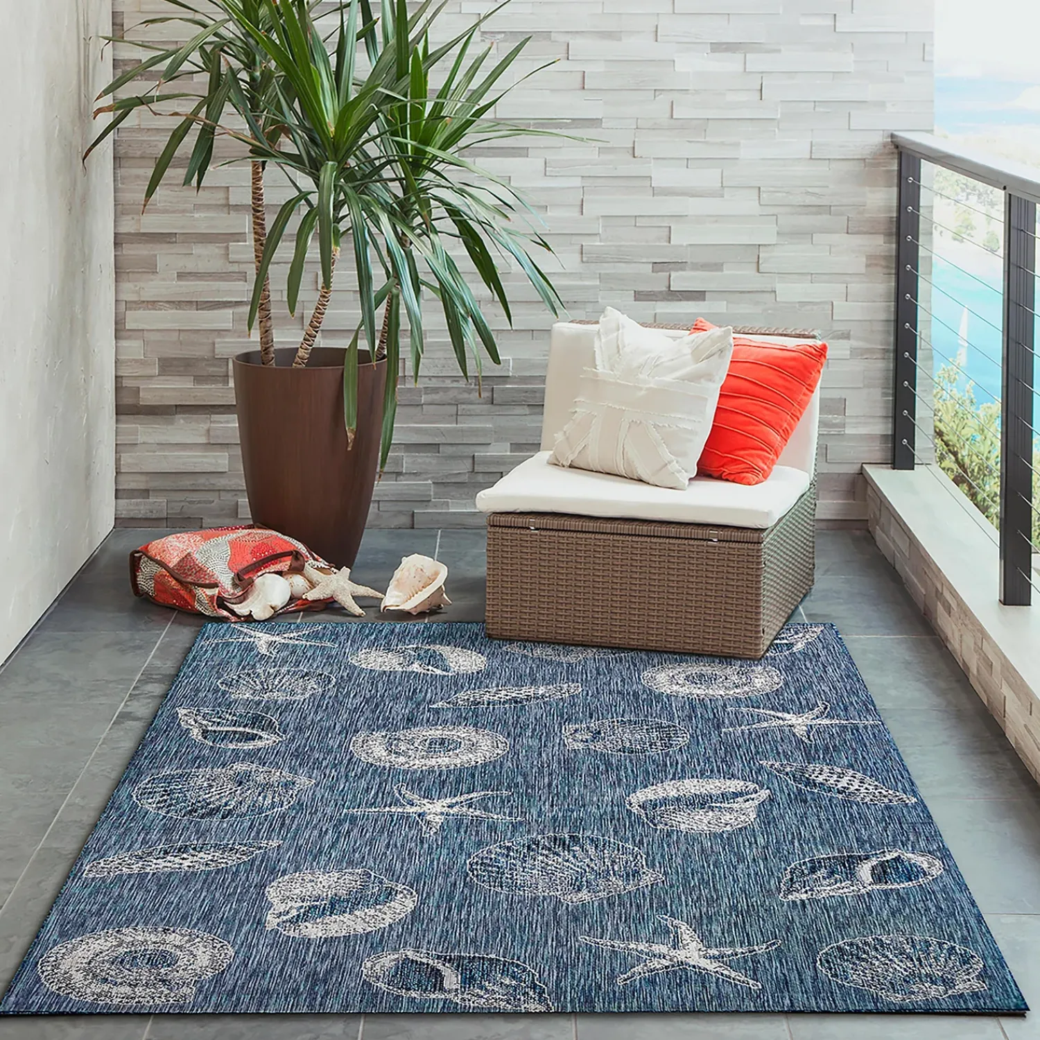 Plow & Hearth Area Rugs>Indoor/Outdoor Textured Shells Polypropylene Rug, 39" x 59"