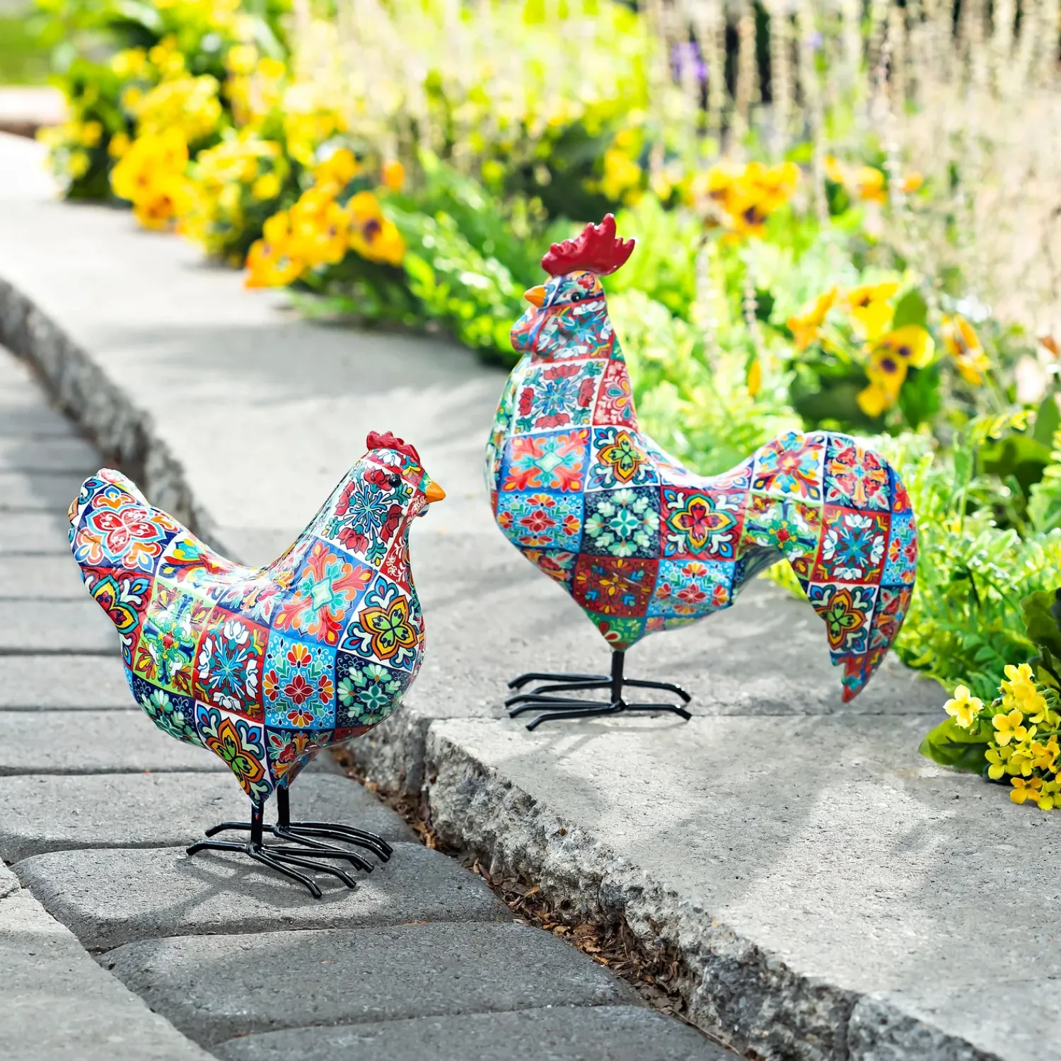 Plow & Hearth Garden Statues>Indoor/Outdoor Tile-Inspired Rooster and Hen Statue Set