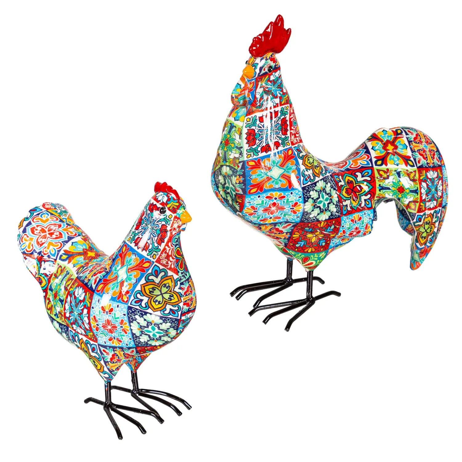 Plow & Hearth Garden Statues>Indoor/Outdoor Tile-Inspired Rooster and Hen Statue Set