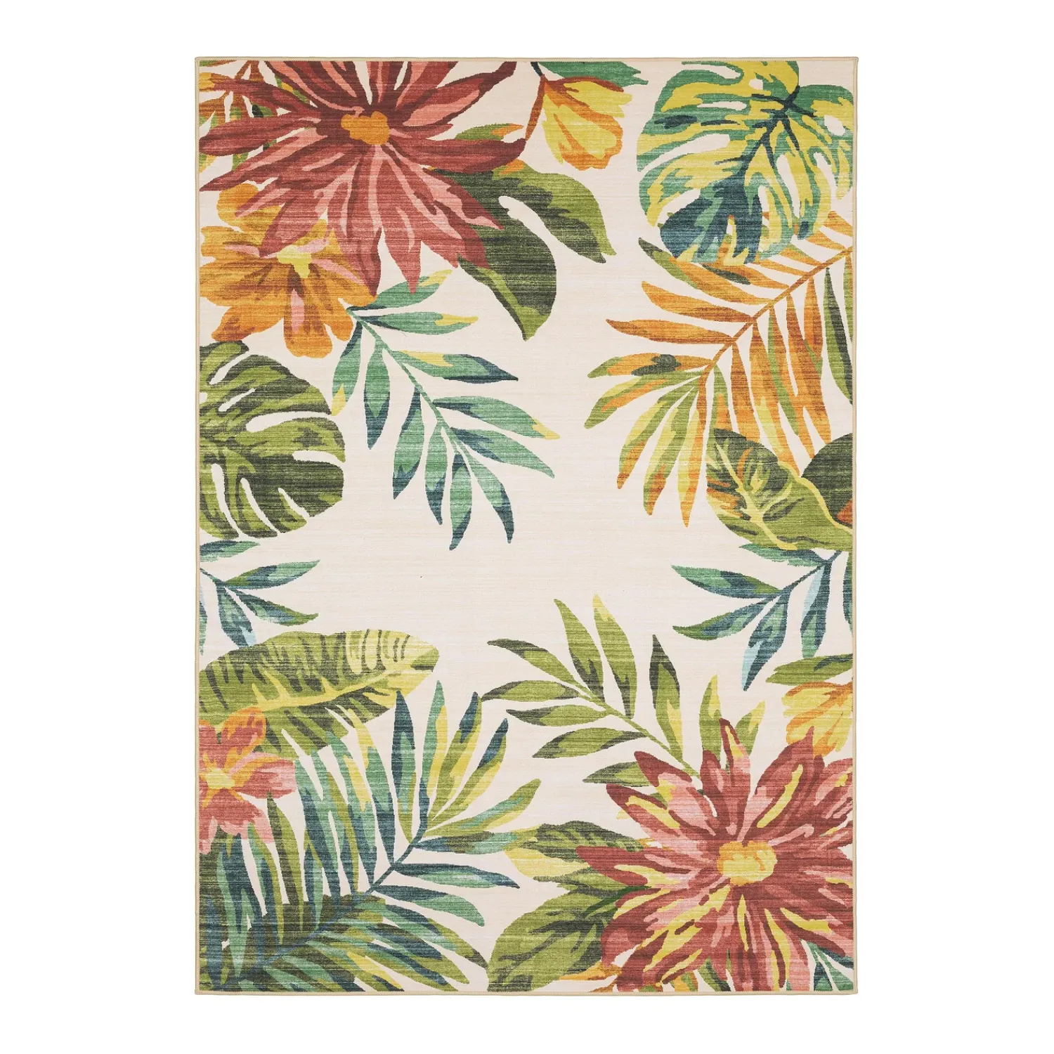 Plow & Hearth Area Rugs>Indoor/Outdoor Tropical Flowers Machine Washable Printed Rug Multi