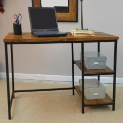 Plow & Hearth Desks & Console Tables>Industrial-Style Wood and Metal Desk with Shelves