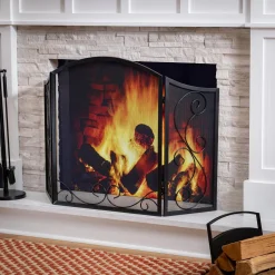 Plow & Hearth Tri-Panel Fireplace Screens>Iris Scroll Tri-Fold Fireplace Screen