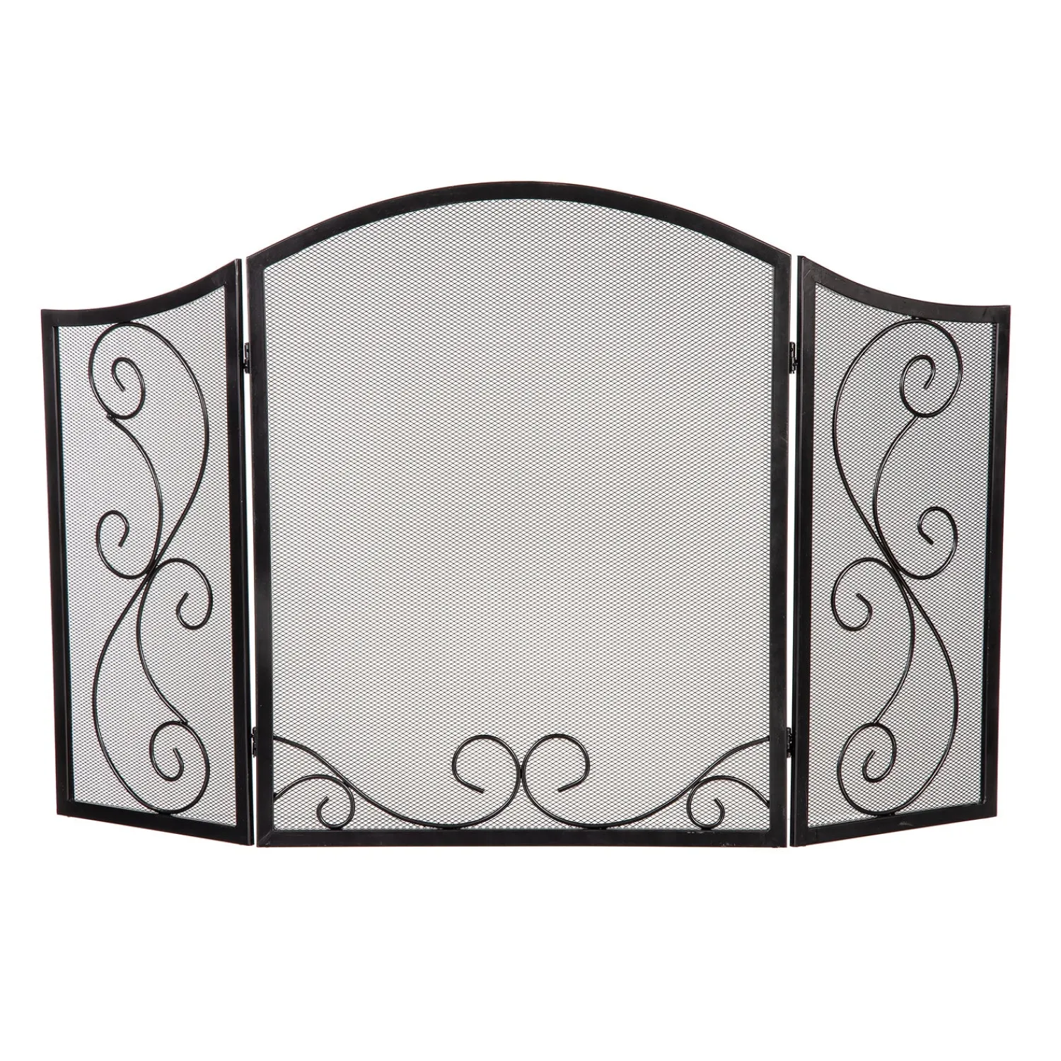 Plow & Hearth Tri-Panel Fireplace Screens>Iris Scroll Tri-Fold Fireplace Screen
