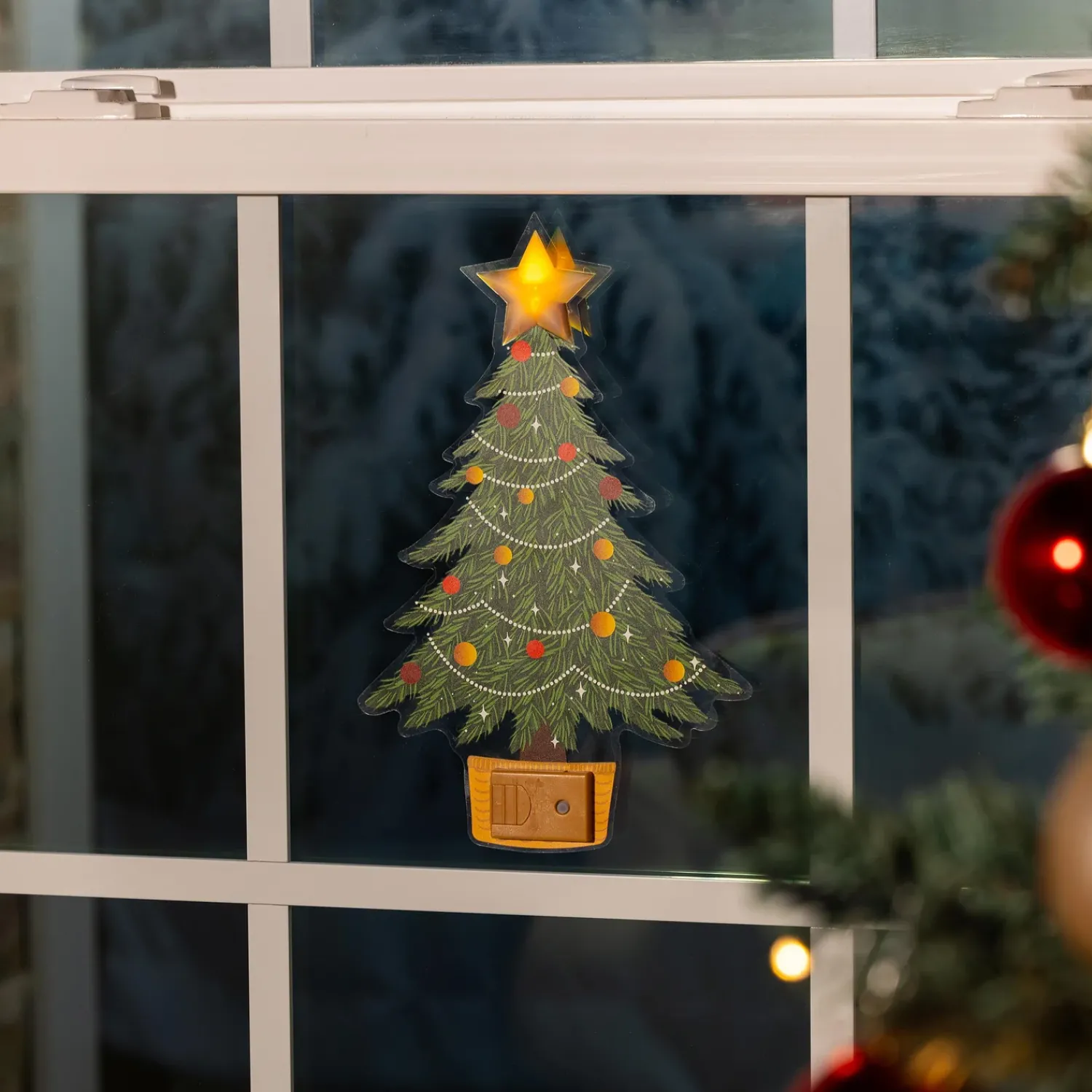 Plow & Hearth Fabric Door Hangers>Joyful Traditions LED Hanging Décor Christmas Tree with Flickering Light Window Decal, 10.25"H