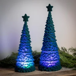 Plow & Hearth Decorative Accents|Lighted Trees & Garlands>Joyful Traditions LED Table Decor Flocked Tree with Star, Set of 2