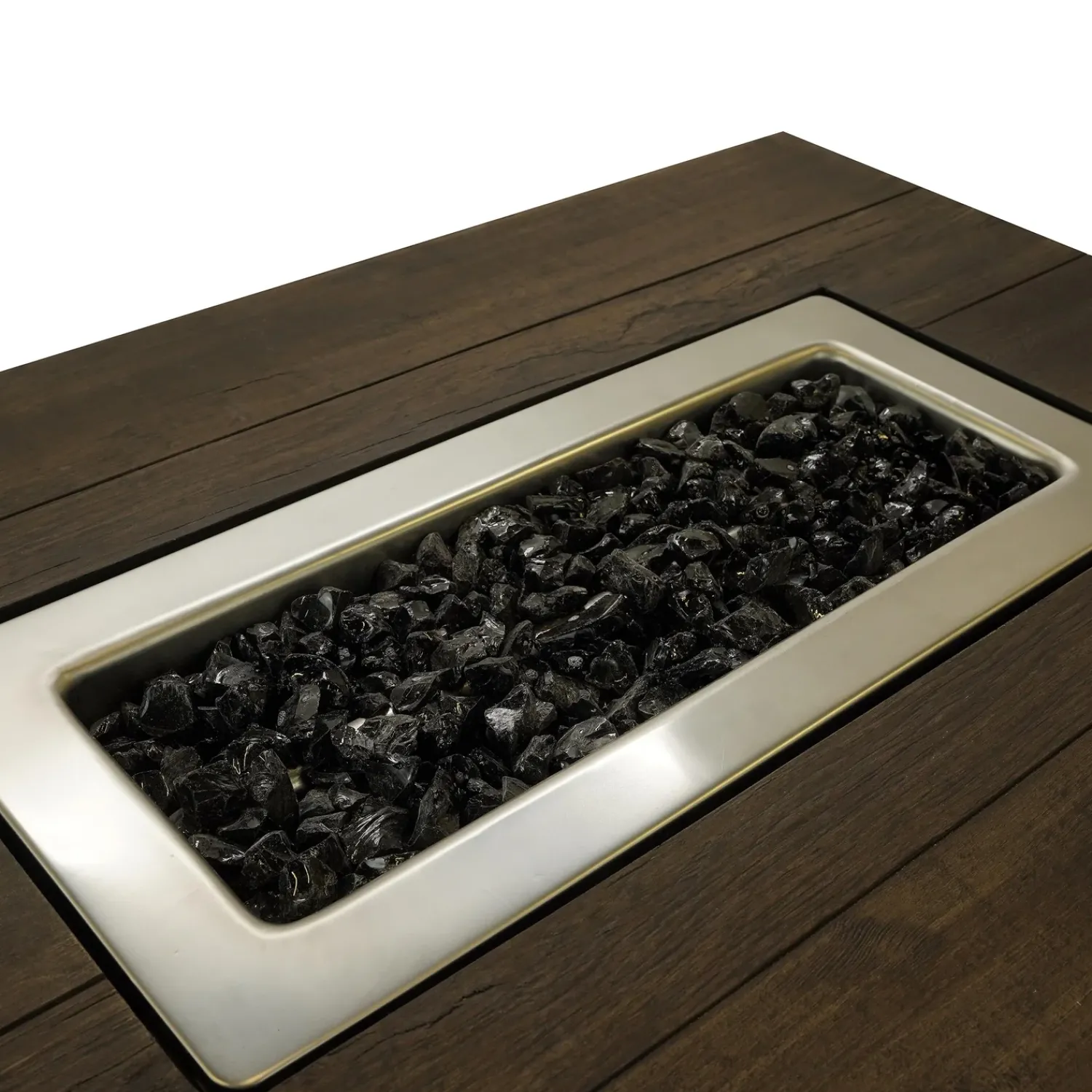 Plow & Hearth Fire Pits|Fire Pits>Kamden Propane Gas Fire Pit with Faux Wood Tabletop and Glass Rocks