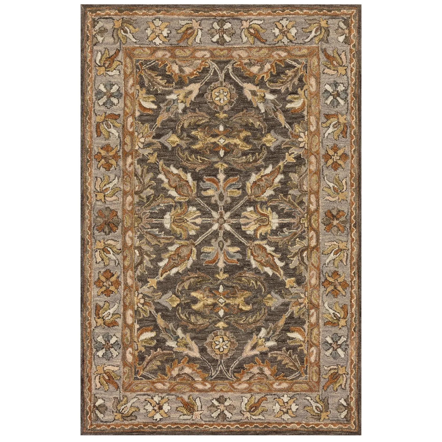 Plow & Hearth Area Rugs|Hearth Rugs>Kensington Border Wool Rug, 2'3" x 3'9" DarkTaupe