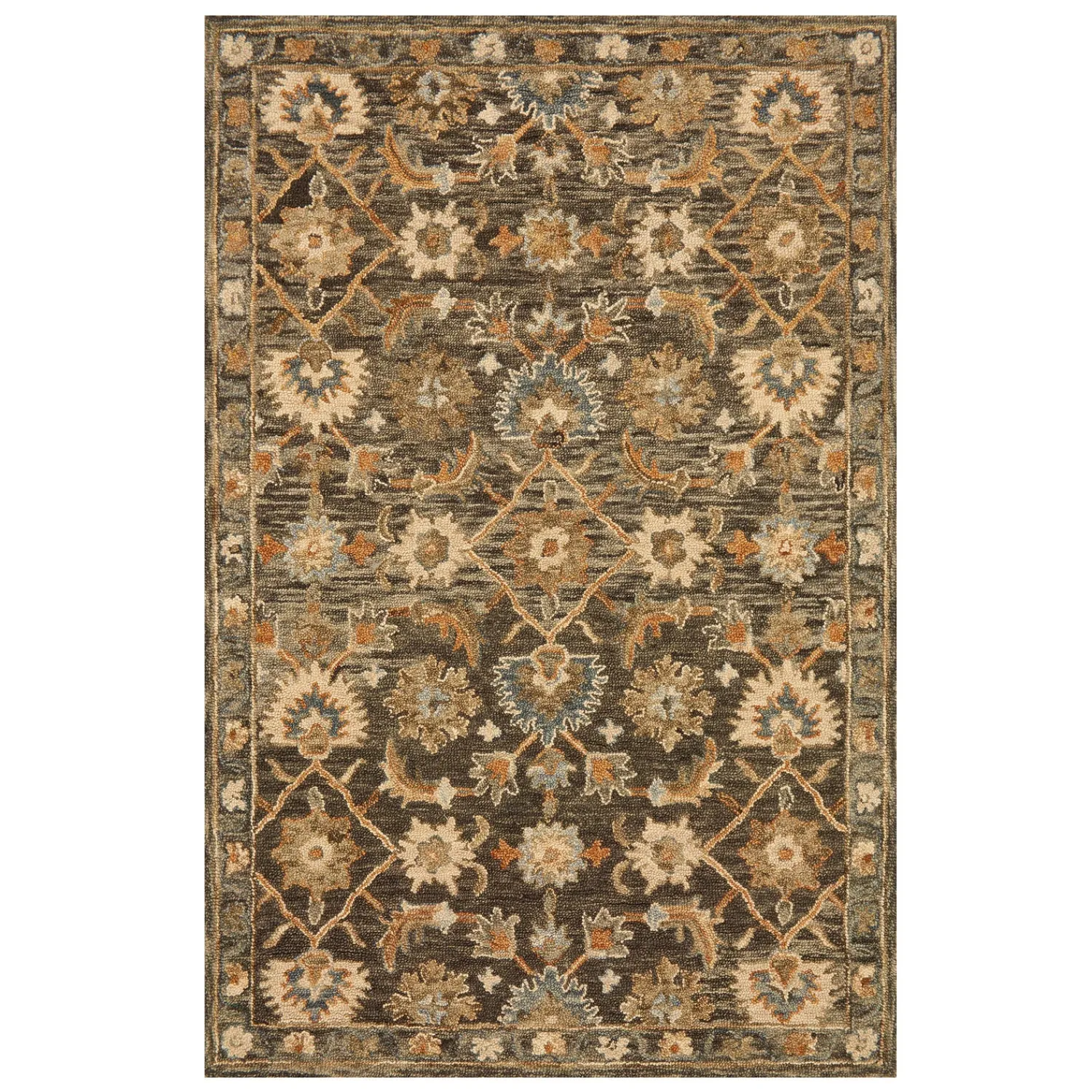 Plow & Hearth Area Rugs>Kensington Trellis Wool Rug, 5' x 7'6" DarkTaupe