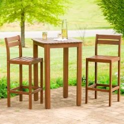 Plow & Hearth Outdoor Dining Sets>Lancaster Eucalyptus Outdoor Bar Set with Table and 2 Bar Stools, 3-Piece Set Natural