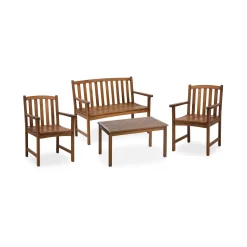 Plow & Hearth Outdoor Seating Sets>Lancaster Eucalyptus Outdoor Seating, 4-Piece Set Natural