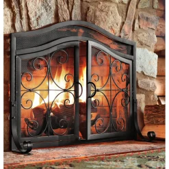 Plow & Hearth Fireplace Screens With Doors>Large Crest Fireplace Screen With Doors Black