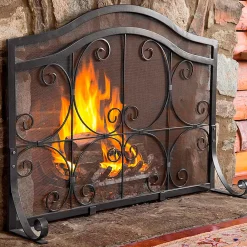 Plow & Hearth Fireplace Screens With Doors>Large Crest Flat Guard Fireplace Screen Black