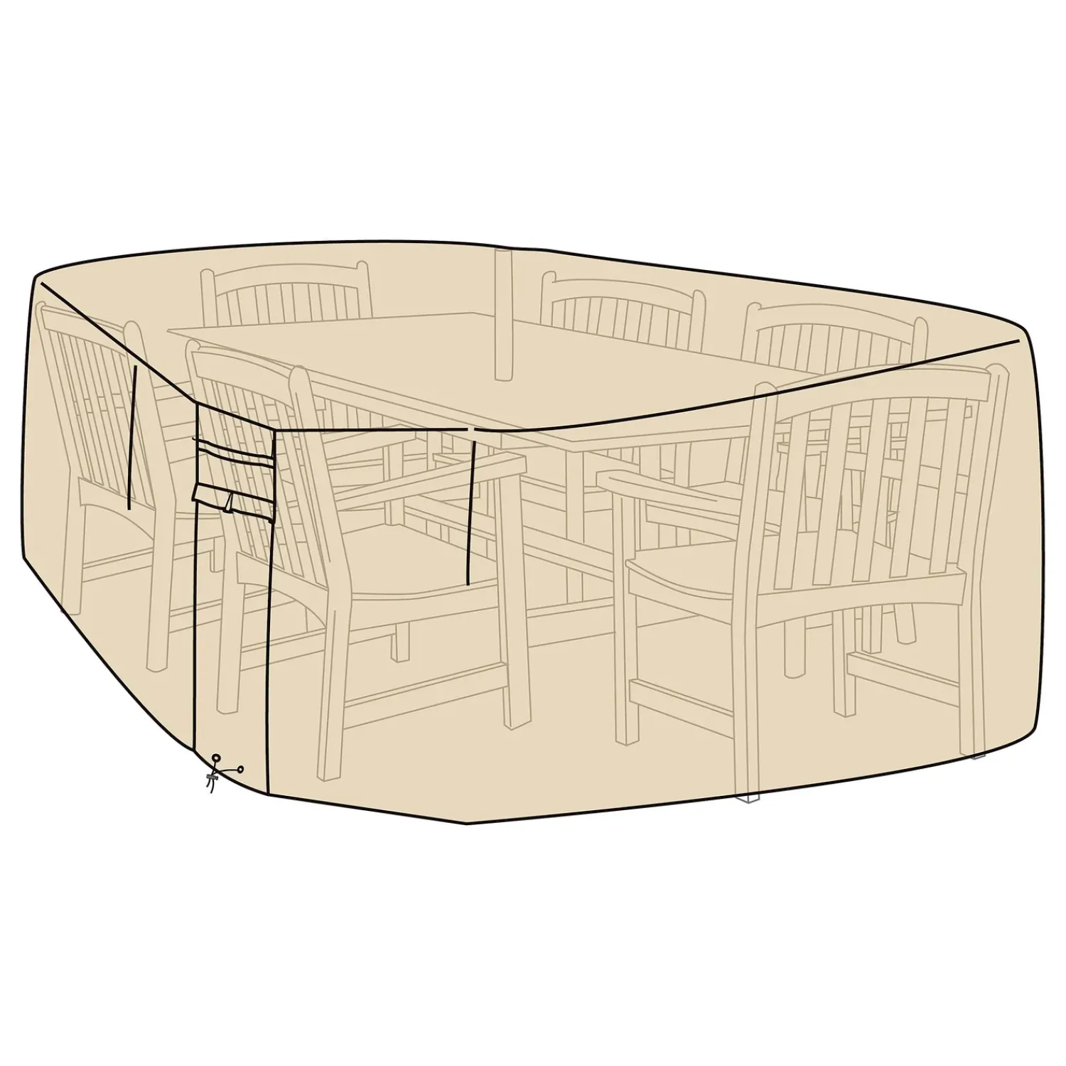 Plow & Hearth Outdoor Clean Up|Outdoor Dining Sets>Large Deluxe Furniture Cover for Recgle/Oval Dining Table and Chairs Tan