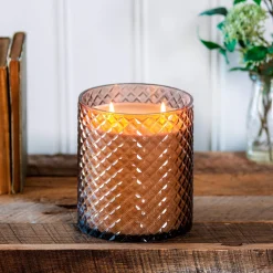 Plow & Hearth Decorative Accents|Candles & Lanterns>Large Diamond Cut Glass Candle Smokey Quartz