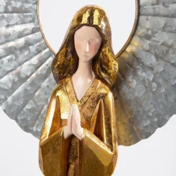 Plow & Hearth Decorative Accents>Large Golden Angel with Raised Metal Wings and Praying Hands