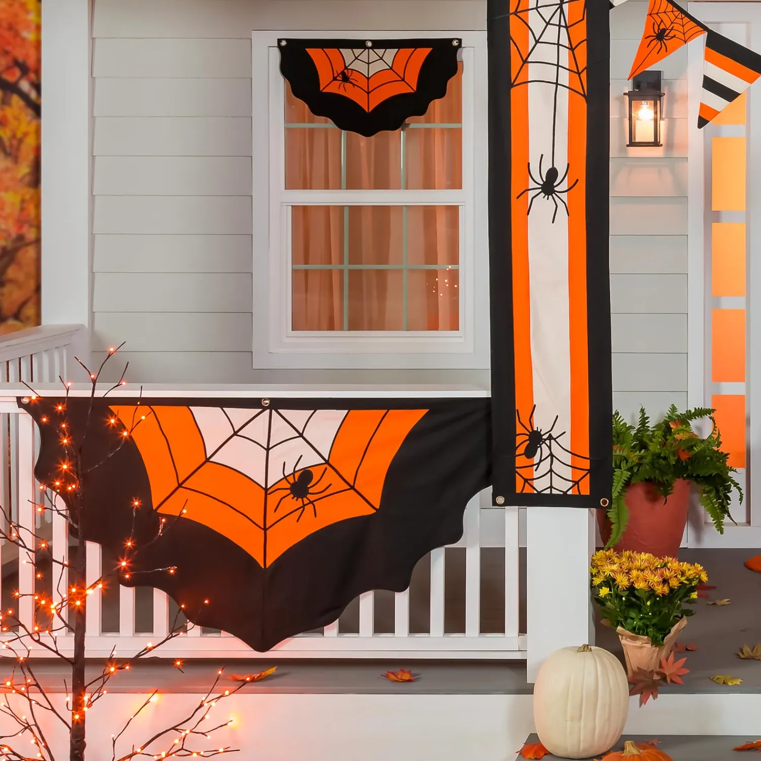 Plow & Hearth Bunting & Banners>Large Halloween Spider Web Cotton Bunting