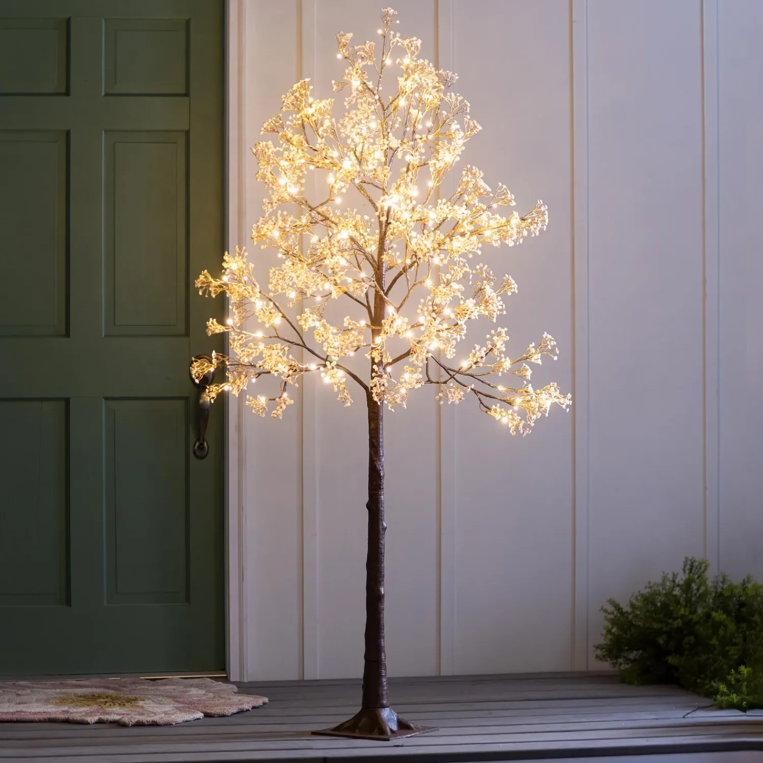 Plow & Hearth Lighted Trees & Garlands>Large Indoor/Outdoor Electric Lighted Baby's Breath Tree, 6'H