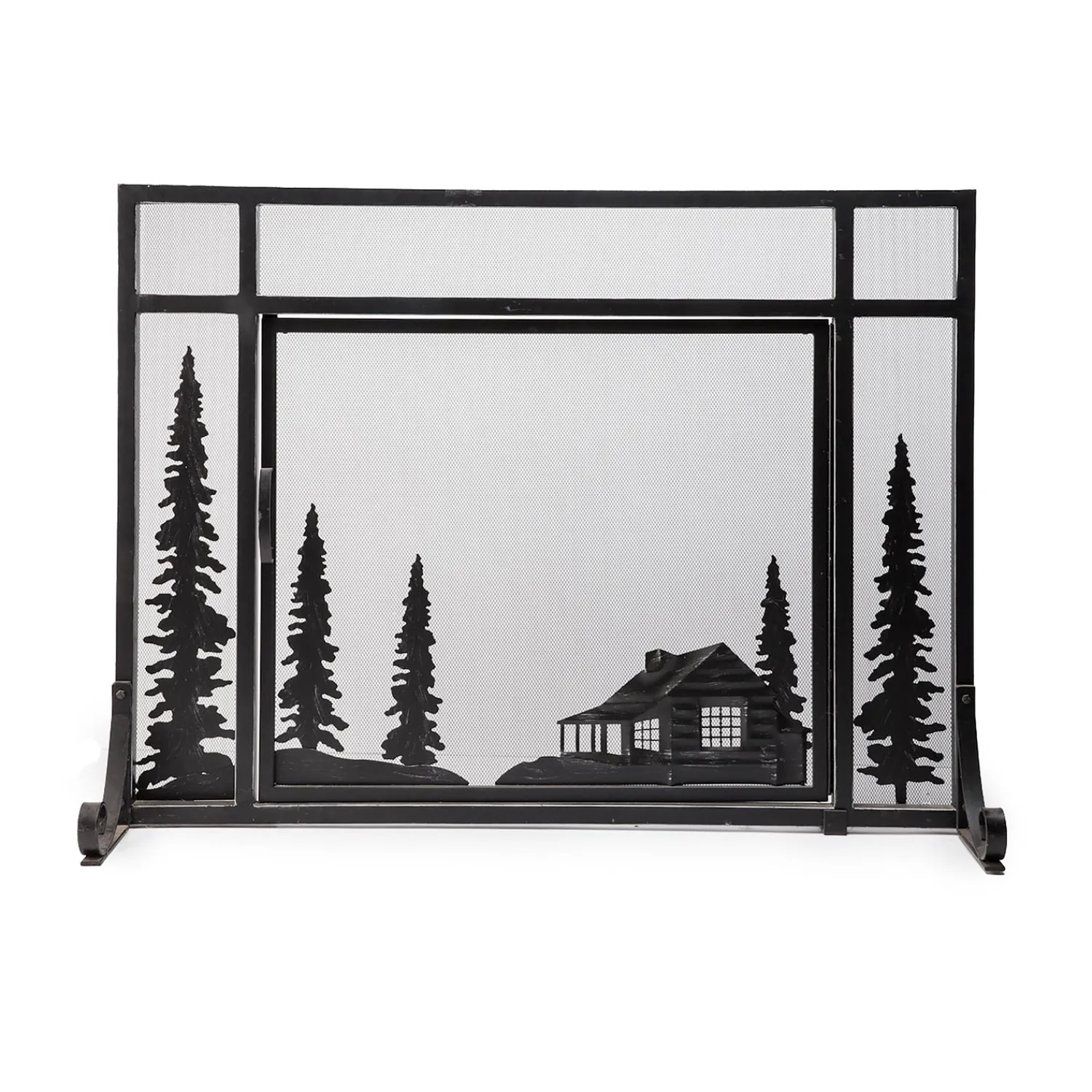 Plow & Hearth Fireplace Screens With Doors>Large Mountain Cabin Fire Screen With Door Black
