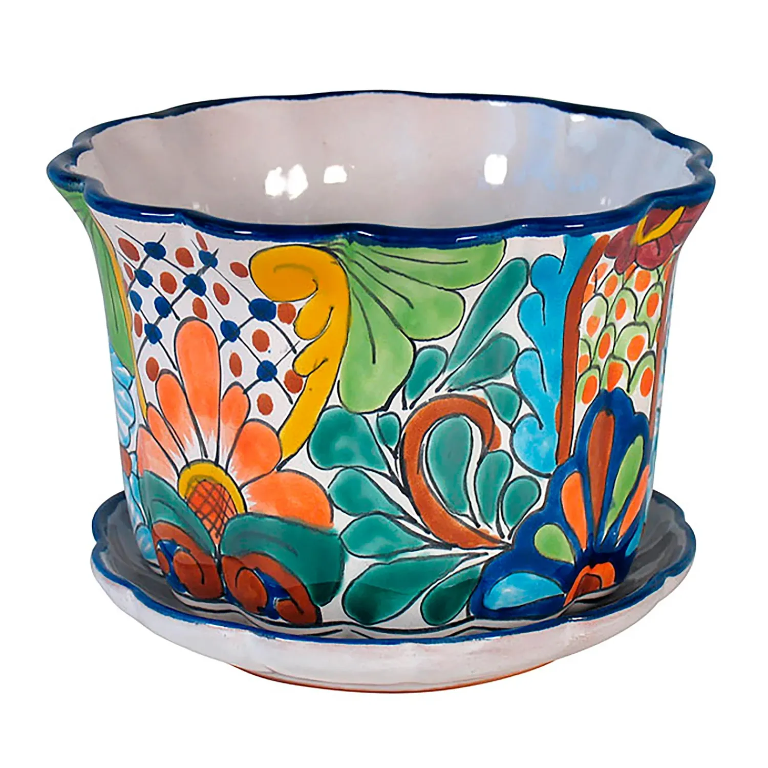 Plow & Hearth Planters & Plant Stands>Large Talavera Wave Planter with Tray