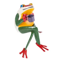 Plow & Hearth Garden Statues>Latte Larry Frog with Coffee Cup Metal Garden Statue