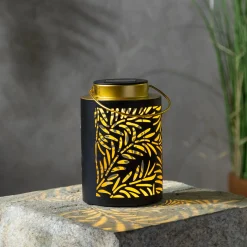 Plow & Hearth Solar Accents|Solar Lighting>Leaf Design Solar Lantern, 7"H