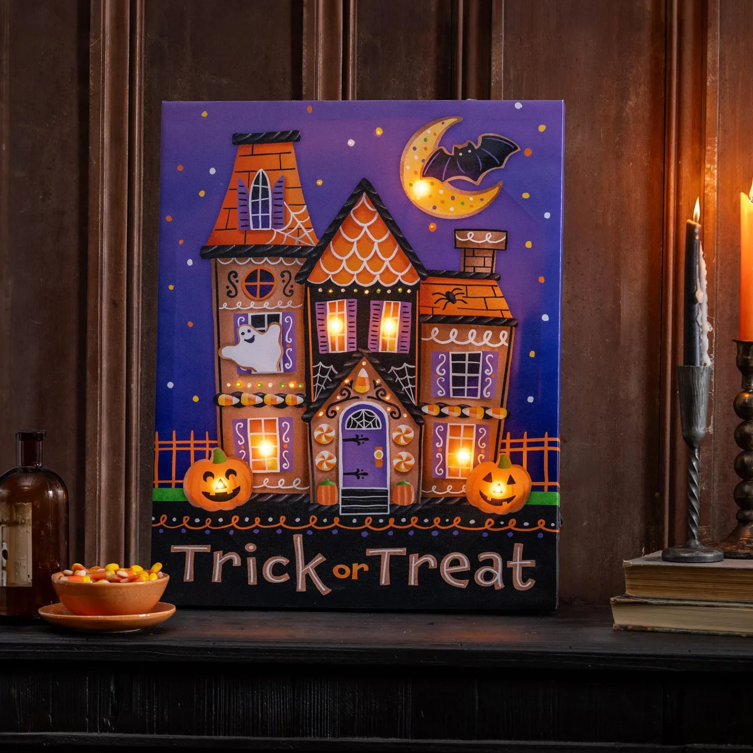 Plow & Hearth Wall Art>LED Canvas, Trick or Treat, 16" L x 20" H