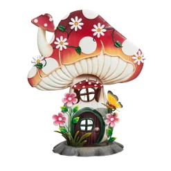 Plow & Hearth Garden Statues>LED Metal Floral Mushroom House Statuary, 16"H