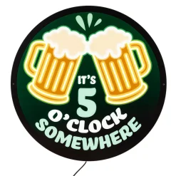Plow & Hearth Wall Art>LED Wall Decor, Edgelite, Large Round, 5 O'Clock Somewhere