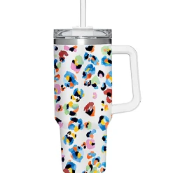 Plow & Hearth Travel Cups>Leopard Rainbow Canyon Cup, Double Wall Stainless Steel w/ Straw, 40oz, Gift Box