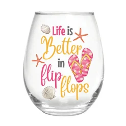 Plow & Hearth Wine Glasses>Life is Better in Flip Flops 17 oz. Stemless Glass with Gift Box