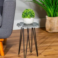 Plow & Hearth Planters & Plant Stands|Accent Tables>Light Granite Plant Stand with Metal Legs