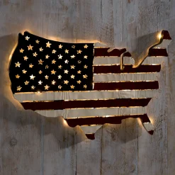 Plow & Hearth Outdoor Wall Art|Wall Art>Lighted American Flag United States Map Wall Art with Timer