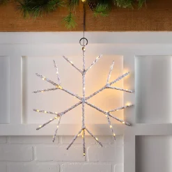 Plow & Hearth Lighted Accents>Lighted Birch Branch Snowflake Hanging Accent Brown
