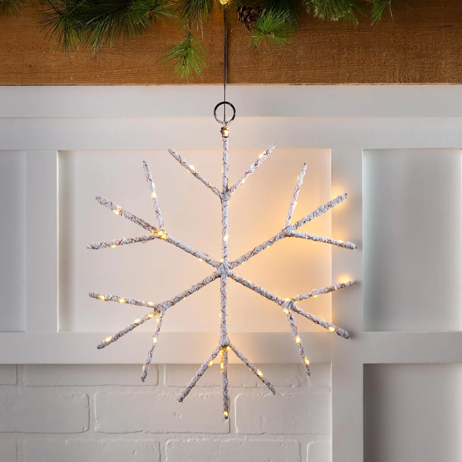 Plow & Hearth Lighted Accents>Lighted Birch Branch Snowflake Hanging Accent Brown