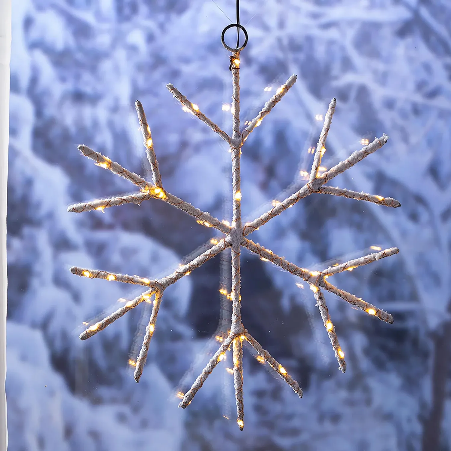 Plow & Hearth Lighted Accents>Lighted Birch Branch Snowflake Hanging Accent Brown